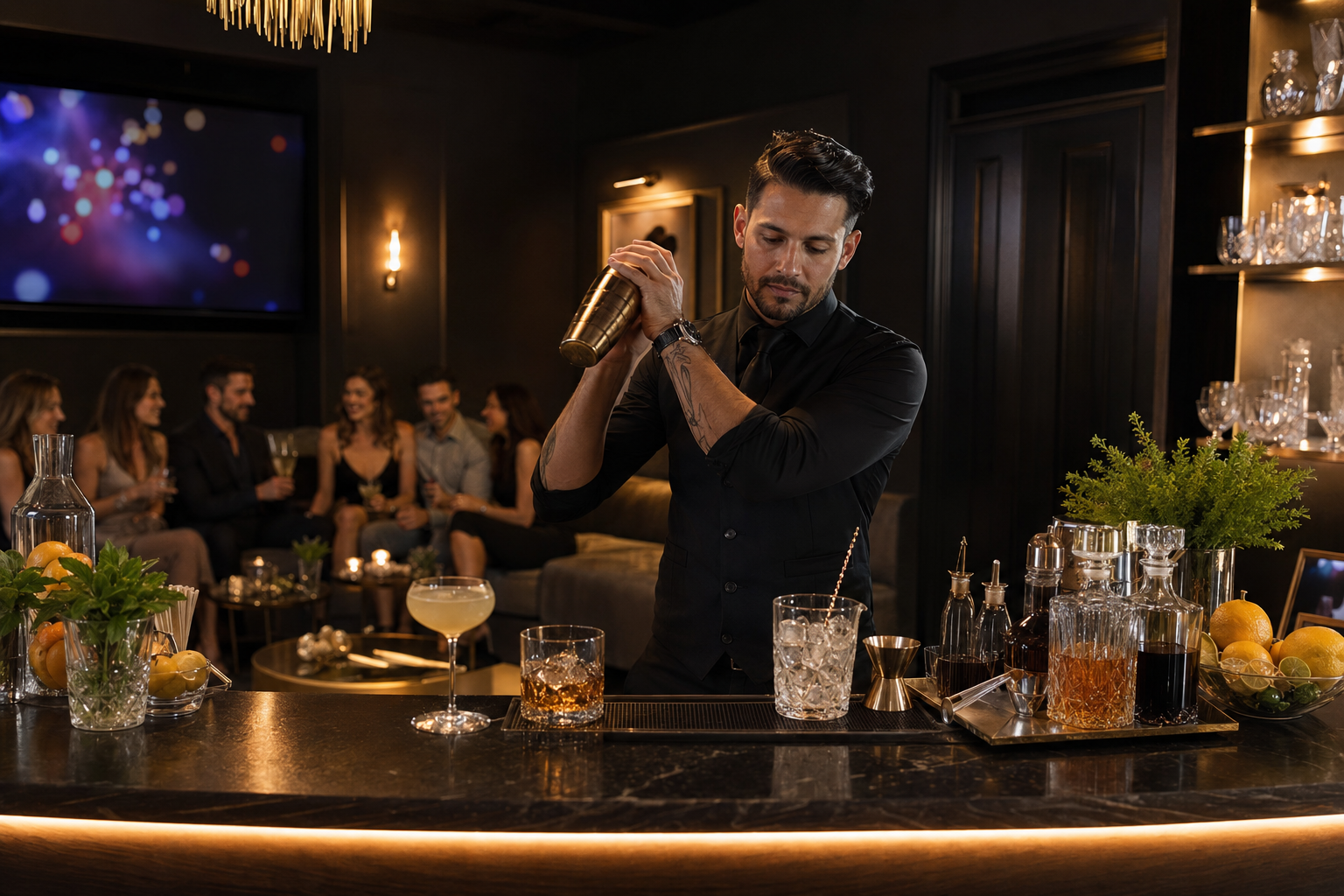 Private bartender preparing cocktails